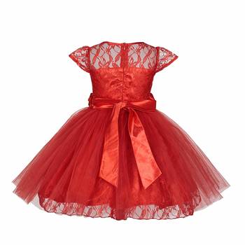 Red plain satin kids-frocks 3