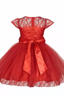 Red plain satin kids-frocks