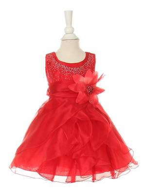 Red plain satin kids-frocks 1