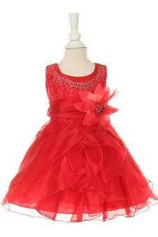 Red plain satin kids-frocks