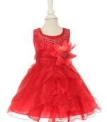Red plain satin kids-frocks