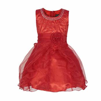 Red plain satin kids-frocks 2