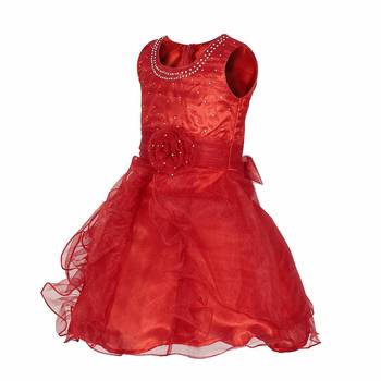Red plain satin kids-frocks 3