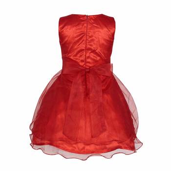 Red plain satin kids-frocks 4