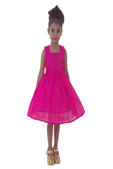Pink plain satin kids-frocks