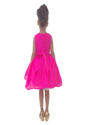 Pink plain satin kids-frocks 2