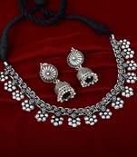 Antique Oxidized Silver Tone Traditional Necklace Set For Women With Earring