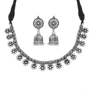Antique Oxidized Silver Tone Traditional Necklace Set For Women With Earring 3
