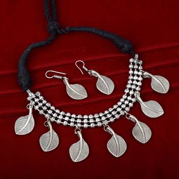 Antique Oxidized Silver Tone Traditional Necklace Set For Women With Earring 1
