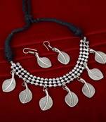 Antique Oxidized Silver Tone Traditional Necklace Set For Women With Earring