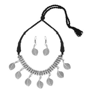 Antique Oxidized Silver Tone Traditional Necklace Set For Women With Earring 3