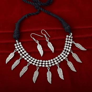 Oxidized Antique Silver Tone Traditional Necklace Set For Women With Earring 1