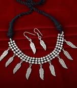 Oxidized Antique Silver Tone Traditional Necklace Set For Women With Earring