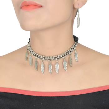 Oxidized Antique Silver Tone Traditional Necklace Set For Women With Earring 2