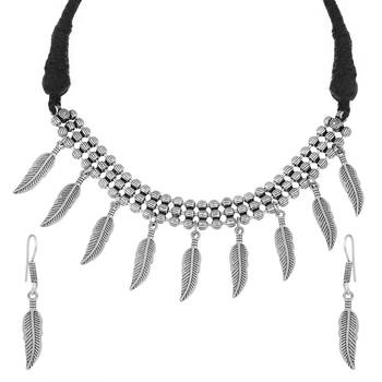 Oxidized Antique Silver Tone Traditional Necklace Set For Women With Earring 3