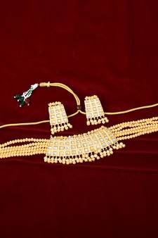 Peach Tone Beaded Traditional Kundan Choker Set For Women 
