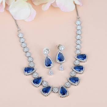 Blue Monalisa American Diamond Traditional Necklace Sets For Women 1