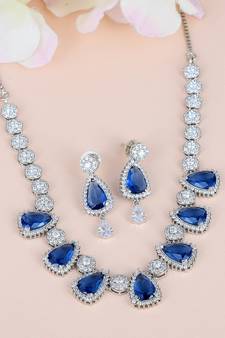 Blue Monalisa American Diamond Traditional Necklace Sets For Women