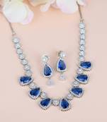 Blue Monalisa American Diamond Traditional Necklace Sets For Women