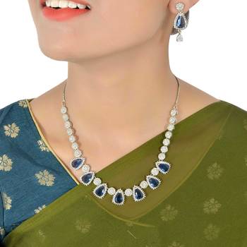 Blue Monalisa American Diamond Traditional Necklace Sets For Women 2