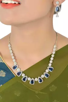 Blue Monalisa American Diamond Traditional Necklace Sets For Women