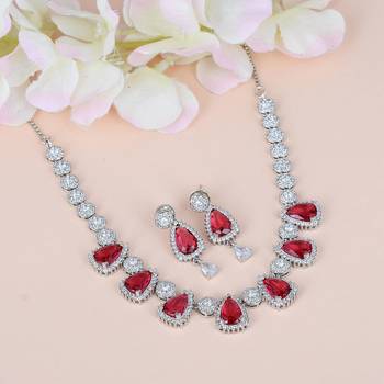 Red Monalisa American Diamond Traditional Necklace Sets For Women 1
