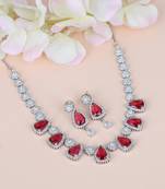 Red Monalisa American Diamond Traditional Necklace Sets For Women