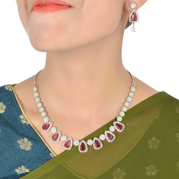Red Monalisa American Diamond Traditional Necklace Sets For Women 2