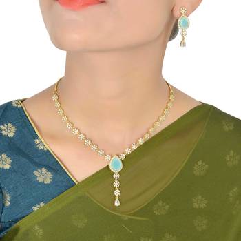 Berylline Firozi Monalisa American Diamond Traditional Necklace Sets For Women 3