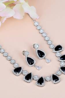 Black Monalisa American Diamond Traditional Necklace Sets For Women