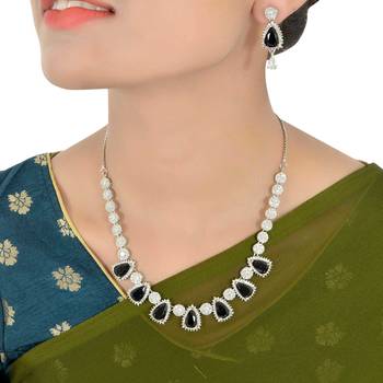 Black Monalisa American Diamond Traditional Necklace Sets For Women 2