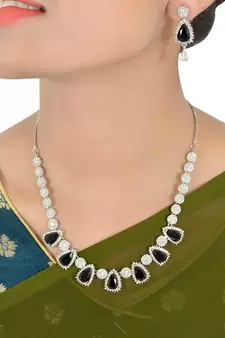 Black Monalisa American Diamond Traditional Necklace Sets For Women