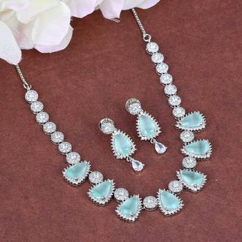 Aqua Firozi Monalisa American Diamond Traditional Necklace Sets For Women 1
