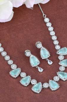 Aqua Firozi Monalisa American Diamond Traditional Necklace Sets For Women