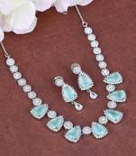 Aqua Firozi Monalisa American Diamond Traditional Necklace Sets For Women