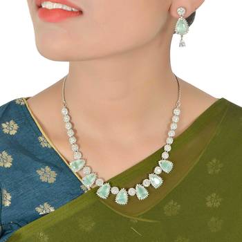 Aqua Firozi Monalisa American Diamond Traditional Necklace Sets For Women 2