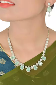 Aqua Firozi Monalisa American Diamond Traditional Necklace Sets For Women