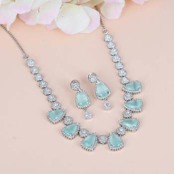 Aqua Firozi Monalisa American Diamond Traditional Necklace Sets For Women 3