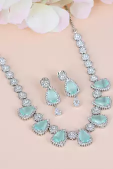 Aqua Firozi Monalisa American Diamond Traditional Necklace Sets For Women
