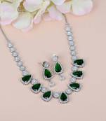 Green Monalisa American Diamond Traditional Necklace Sets For Women