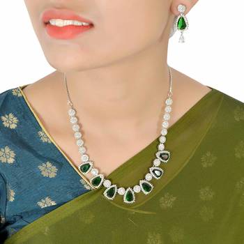 Green Monalisa American Diamond Traditional Necklace Sets For Women 2