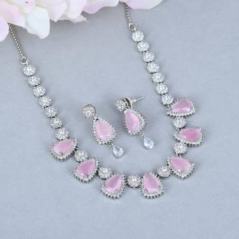 Pink Monalisa American Diamond Traditional Necklace Sets For Women 1
