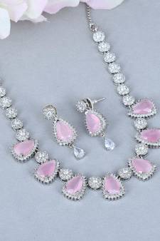 PINK MONALISA AMERICAN DIAMOND TRADITIONAL NECKLACE SETS FOR WOMEN