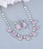 Pink Monalisa American Diamond Traditional Necklace Sets For Women