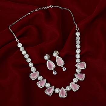 Pink Monalisa American Diamond Traditional Necklace Sets For Women 2