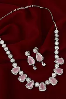 Pink Monalisa American Diamond Traditional Necklace Sets For Women