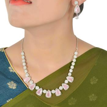 Pink Monalisa American Diamond Traditional Necklace Sets For Women 3