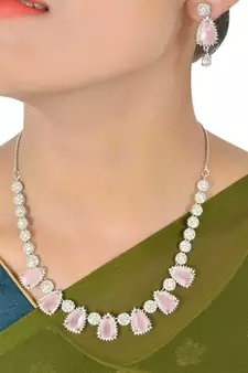 Pink Monalisa American Diamond Traditional Necklace Sets For Women