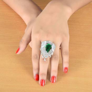 Green Monalisa American Diamond Traditional Ring For Women 2