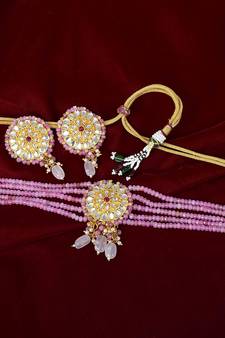 Pink Onyx Beads Traditional Choker Set For Women